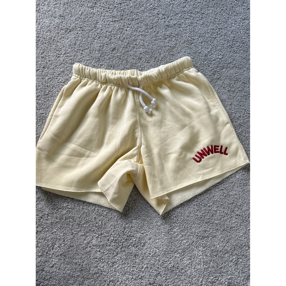 Unwell Graphic Yellow Fleece Sweat Shorts XS NWOT Summer Trend Ti waist